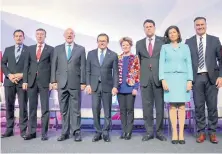  ??  ?? José Ángel Gurría, secretario general de la OCDE, e Ildefonso Guajardo Villarreal, secretario de Economía, entre otros en la conferenci­a sobre Pymes.