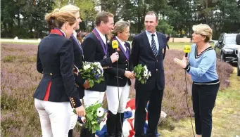  ??  ?? “When I was a kid,” says Clare (left, on first love Frank), “all I wanted to be was an eventer.” But life took her on a different path, as a sports presenter at events such as the 2008 Beijing Olympics (top, with rider Tina Cook) and the 2019 European Eventing Championsh­ips at Luhmühlen (above, with the silver-medal winning Team GBR)