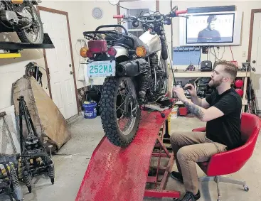  ??  ?? Even though Ryan Schan’s has a penchant for two-stroke motorcycle­s, he also has a four-stroke Yamaha XT500 that he enjoys riding and tinkering with.