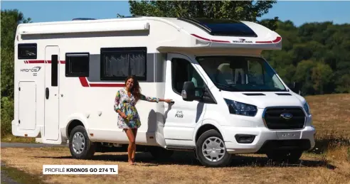  ??  ?? Le Kronos Go 274 TL Plus est un agencement idéal pour une famille de quatre personnes avec deux lits superposés à l’arrière, un lit double pavillon à l’avant et un vaste salon en banquettes face-face.