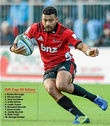  ?? PHOTOSPORT ?? Crusaders pivot Richie Mo’unga has made a flying start to 2019.