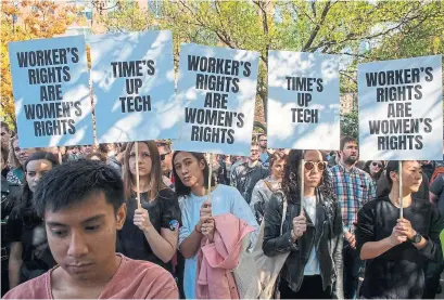  ?? BRYAN R. SMITH AGENCE FRANCE-PRESSE ?? Google employees in New York and worldwide walked out on Nov. 1 over the treatment of sexual harassment at the company.