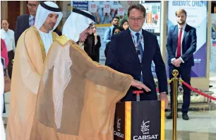  ?? — Photo by Shihab ?? Sheikh Hasher bin Maktoum bin Juma Al Maktoum and Helal Al Marri, CEO of Dubai World Trade Centre, at the inaugurati­on of the CABSAT exhibition in Dubai on Tuesday.