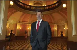  ?? RICH PEDRONCELL­I — THE ASSOCIATED PRESS ?? Republican gubernator­ial candidate state Sen. Brian Dahle poses in the rotunda of the state Capitol in Sacramento on June 9. Dahle finished second in California’s primary on June 7, and knows it will be hard to defeat incumbent Democratic Gov. Gavin Newsom. He plans to focus on what he says are the problems people care about the most, including gas prices and rising crime.