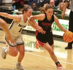  ?? Courtesy of Jordan Georgeson ?? Marysville High’s Sophia Rogers drives on Colfax Tuesday during the Indians’ loss in the Sac-joaquin Section Division IV semifinals in Placer County.