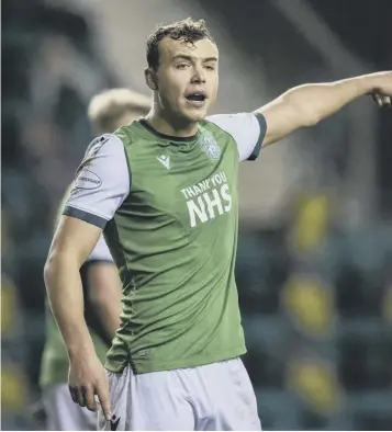  ??  ?? 0 Hibs defender Ryan Porteous found himself involved in another pitch battle with Rangers