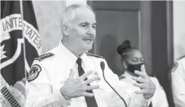  ?? J. SCOTT APPLEWHITE/AP ?? U.S. Capitol Police Chief Tom Manger holds a news conference Friday in Washington to discuss preparatio­ns for a weekend rally planned by allies of Donald Trump.