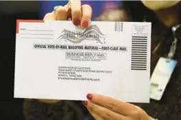  ?? AP ?? An envelope with a vote-by-mail ballot inside is shown to the media at the Miami-Dade County Election Department on Oct. 1, 2020, in Doral.