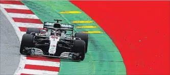  ?? MARK THOMPSON GETTY IMAGES ?? Lewis Hamilton of Great Britain driving the Mercedes AMG Petronas F1 Team Mercedes WO9 on track during practice for the Formula One Grand Prix of Austria on Friday in Spielberg, Austria.