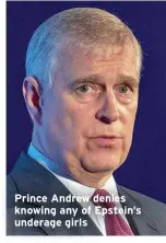  ??  ?? Prince Andrew denies knowing any of Epstein’s underage girls