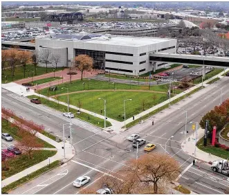  ??  ?? Fourth Street, intersecti­ng with South Perry, will be one of the areas redesigned in an upgrade that’s long been in the works as part of Sinclair Community College’s strategic plan.