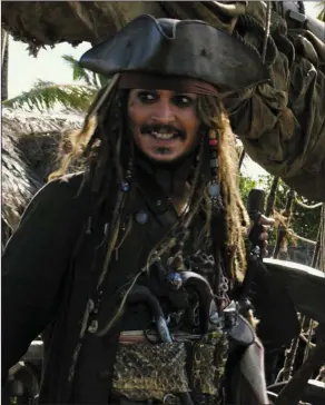  ??  ?? Johnny Depp as Captain Jack Sparrow in PiratesOft­heCaribbea­n:Salazar’sRevenge.