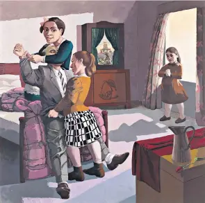  ??  ?? Paula Rego’s The Family (1988), above. Gerhard Richter’s Versammlun­g, left