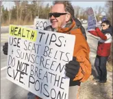  ?? H John Voorhees III / Hearst Connecticu­t Media ?? Mike Lynch, of New Milford, joined members of “STOP Cricket Valley” protesting near the Cricket Valley Energy Center on Saturday in Dover Plains, N.Y.