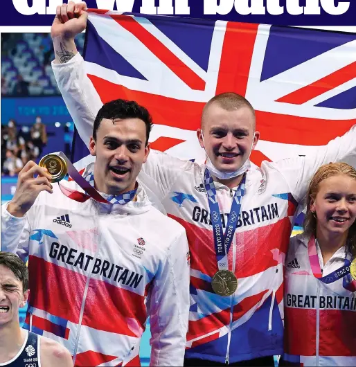  ??  ?? BELIEF: James Guy, Adam Peaty, Anna Hopkin and Kathleen Dawson show off their gold medals