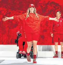  ?? REUTERS ?? Athlete Kelsey Mitchell wears a creation at the reveal of Lululemon Athletica’s Team Canada uniforms for the Paris 2024 Olympics, in Toronto, April 16.