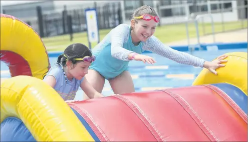  ??  ?? UPGRADES: Zara Nichols and Stephanie Wundke enjoy a Hawaiian-themed pool party at Horsham Aquatic Centre. The centre’s 50-metre pool is set to receive a wet deck. Picture: PAUL CARRACHER