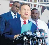  ?? CARLINE JEAN/SUN SENTINEL ?? Former Broward County Sheriff Scott Israel, speaks during a press conference at Mount Olive Baptist church in Fort Lauderdale.