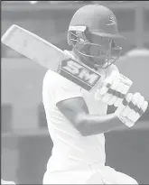  ??  ?? Guyana Jaguars captain Leon Johnson scored an unbeaten 61 to guide his team to a seven–wicket defeat of the Jamaica Scorpions at the Guyana National Stadium, Providence yesterday in their seventh round Cricket West Indies four-day clash.