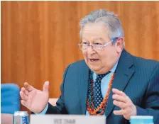  ??  ?? Rep. Eliseo Alcón, D-Milan, talks about a proposal to expand “Baby Brianna’s Law” during a meeting of the House Consumer and Public Affairs Committee on Thursday at the state Capitol.