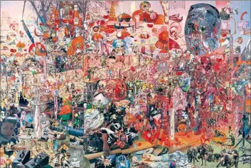  ?? “THE PLAGUE,” Joshua White Elliott Hundley / Regen Projects ?? a 2016 Elliott Hundley piece, layers a bounty of visual detail across 96 by 147 inches of panel.