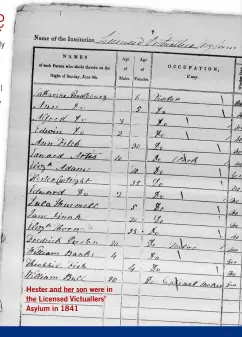  ?? ?? Hester and her son were in the Licensed Victualler­s’ Asylum in 1841