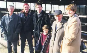  ??  ?? L-r: Jim Mullins, Eamon O’Gorman, Liam and Tom Molan, Jack Mullins and Joan Molan at a clearance sale in Mitchelsto­wn Mart in April 2000.