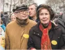  ?? Aurelien Morissard / IP3 / Getty Images ?? Serge and Beate Klarsfeld, center, take part in the Silent March in Memory of Mireille Knoll, 85, a Holocaust survivor who was murdered in her home on March 28 in Paris.