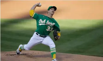  ?? AP Photo/Ben Margot ?? Oakland Athletics pitcher Daniel Mengden works against the Colorado Rockies in the first inning of a baseball game on July 28 in Oakland, Calif.