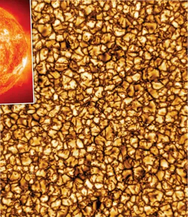  ??  ?? Striking gold: The images capture the sun’s ‘nuggets’ of plasma – each the size of France