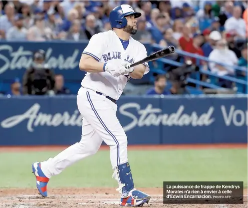  ??  ?? La puissance de frappe de Kendrys Morales n’a rien à envier à celle d’edwin Encarnacio­n.