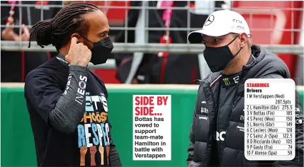  ?? ?? SIDE BY SIDE... Bottas has vowed to support team-mate Hamilton in battle with Verstappen