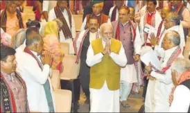  ?? SONU MEHTA/HT ?? PM Narendra Modi arrives to attend the BJP parliament­ary party meeting on Tuesday.