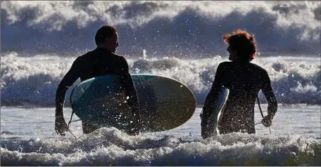  ??  ?? Surf’s up . . . keen surfers availing of the perfect waves at Inch Strand at the weekend. Photo by Valerie O’Sullivan