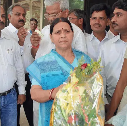  ??  ?? RABRI DEVI AFTER BEING SWORN IN AS AN MLC, IN PATNA ON MAY7