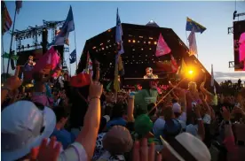  ?? ?? Elton John on the Pyramid stage at Glastonbur­y. Photograph: Jonny Weeks/The Guardian