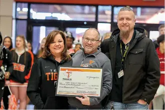  ?? (Photo submitted by TISD) ?? THS science teachers Nathan Upchurch, Kelly Rowland and Marshall Mcintosh partnered to write a grant for tools to create hands-on lesson materials for students to learn about flooding in reservoirs.