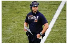  ?? BRYAN WOOLSTON / AP 2020 ?? Bengals head coach Zac Taylor said Cincinnati’s decision not to use a franchise tag this year gives the team more flexibilit­y going into a season with a lower salary cap.