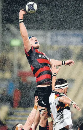  ?? Photo: GETTY IMAGES ?? Ben Matwijow climbs to win a lineout for Canterbury during their narrow win over Waikato in Christchur­ch last night.