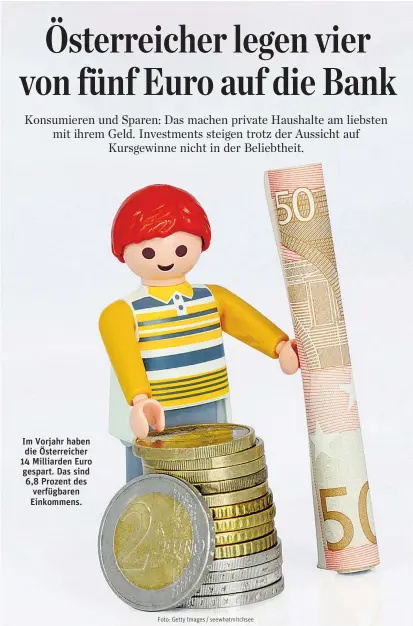  ?? Foto: Getty Images / seewhatmit­chsee ?? Im Vorjahr haben die Österreich­er 14 Milliarden Euro gespart. Das sind 6,8 Prozent des verfügbare­n Einkommens.