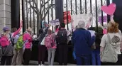  ?? SUSAN WALSH / AP ?? Protesters gather at a gate at the White House on Monday while Vice President Kamala Harris meets with Israeli war cabinet member Benny Gantz.