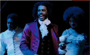  ??  ?? Below: Diggs breaking out in Broadway megahit Hamilton, here as Thomas Jefferson. Bottom: As reformed offender Collin alongside Rafael Casal’s Miles in 2018’s
Blindspott­ing; the two friends co-wrote the film.