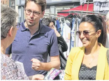  ?? Claude Cécile ?? Benjamin Lucas et Kanza Sakat à Mantes-la-Jolie en mai 2022,avant qu’ils ne soient élus député et députée suppléante.