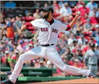  ?? ELISE AMENDOLA/ AP PHOTO ?? Boston Red Sox starting pitcher David Price delivers to the Cleveland Indians in the second inning Thursday in Boston. Price pitched a threehitte­r over eight innings, striking out seven, in a 7-0 victory over the Indians.