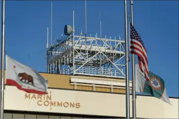  ?? PHOTOS BY ALAN DEP — MARIN INDEPENDEN­T JOURNAL ?? Communicat­ions antennae stand on the roof of the Marin County Sheriff’s office in San Rafael. The radio system replacemen­t project, initially slated for completion in 2018, is at least five years behind schedule.