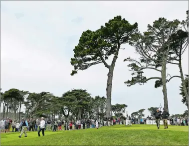  ?? ERIC RISBURG/AP FILE PHOTO ?? In this 2015 file photo, Rory McIlroy, left, and Hideki Matsuyama make their way down the fairway after hitting from the eighth tee of TPC Harding Park at the Match Play Championsh­ip in San Francisco. Harding Park hosts the PGA Championsh­ip on Aug. 6-9, the first major without spectators.