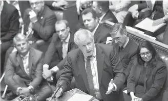  ?? Reuters-Yonhap ?? Britain’s Prime Minister Boris Johnson speaks in the House of Commons in London following the debate for the EU Withdrawal Agreement Bill, Tuesday.