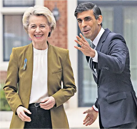 ?? ?? Rishi Sunak, the Prime Minister, with Ursula von der Leyen, the European Commission president, in Windsor yesterday
