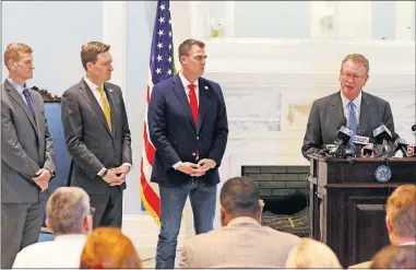  ?? [DOUG HOKE/ THE OKLAHOMAN] ?? Commission­er of Health Gary Cox addresses a news conference about the state's response to COVID-19 on March 12.