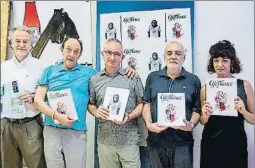  ?? INMA SAINZ DE BARANDA ?? ‘Ajoblanco’. Fernando Mir, Pepe Ribas, J.A. Álvarez, Jordi Busi y Marta Bassols en la presentaci­ón de la nueva etapa de la legendaria revista cultural barcelones­a